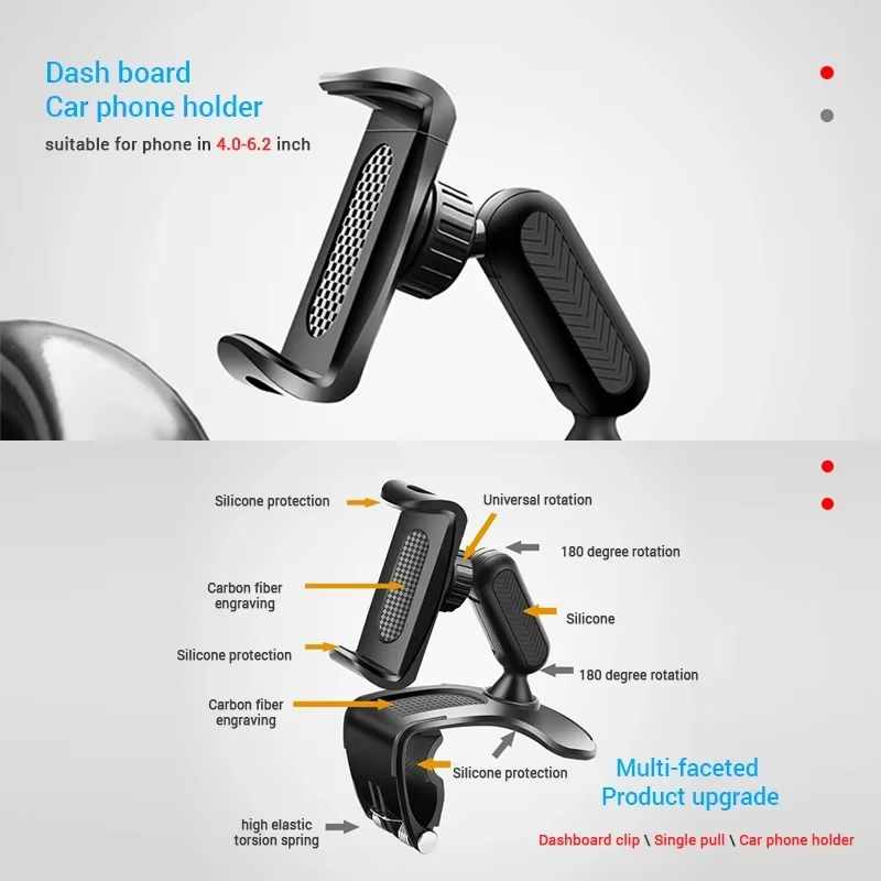 Support de téléphone pour tableau de bord de voiture, ABS, Support de pare-soleil pour téléphone portable, rétroviseur automatique, Support de téléphone, accessoires de Rotation à 360 degrés