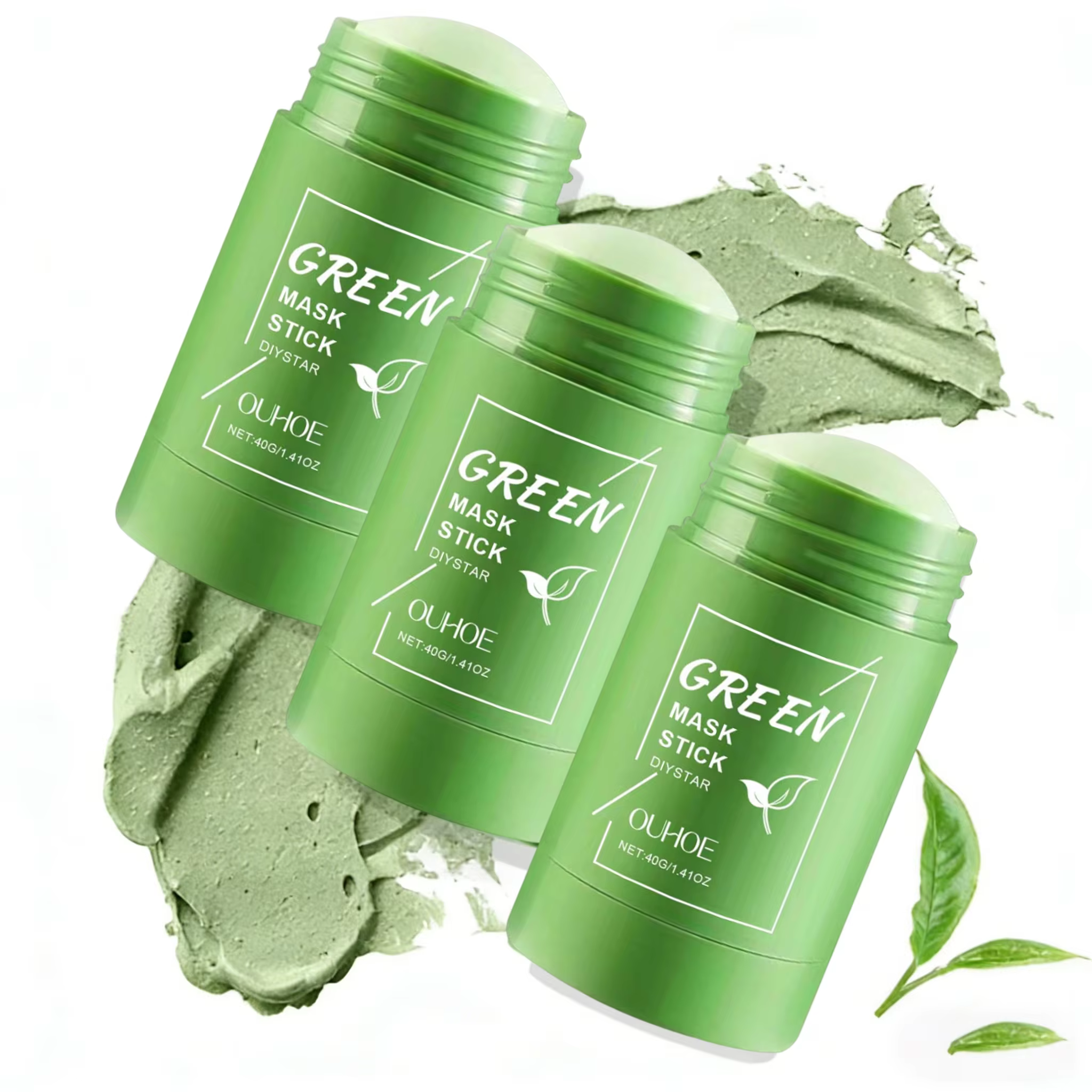 Bâtonnet d'argile au thé vert pour le visage, masque vert en stick, anti-acné, réduit les points noirs, extrait de thé vert, masque facial, nettoyage des pores, 1 à 5 pièces