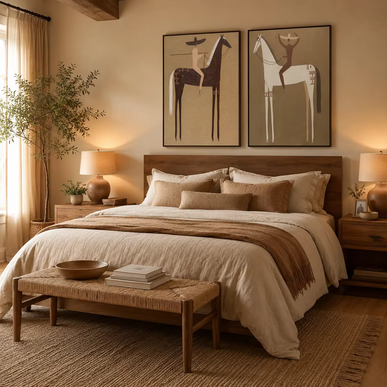 Diptyque Lance & Balance – Peinture à deux panneaux Vintage Americana Two Folk Riders |   Art rustique pour le salon, pour la chambre à coucher, pour le séjour