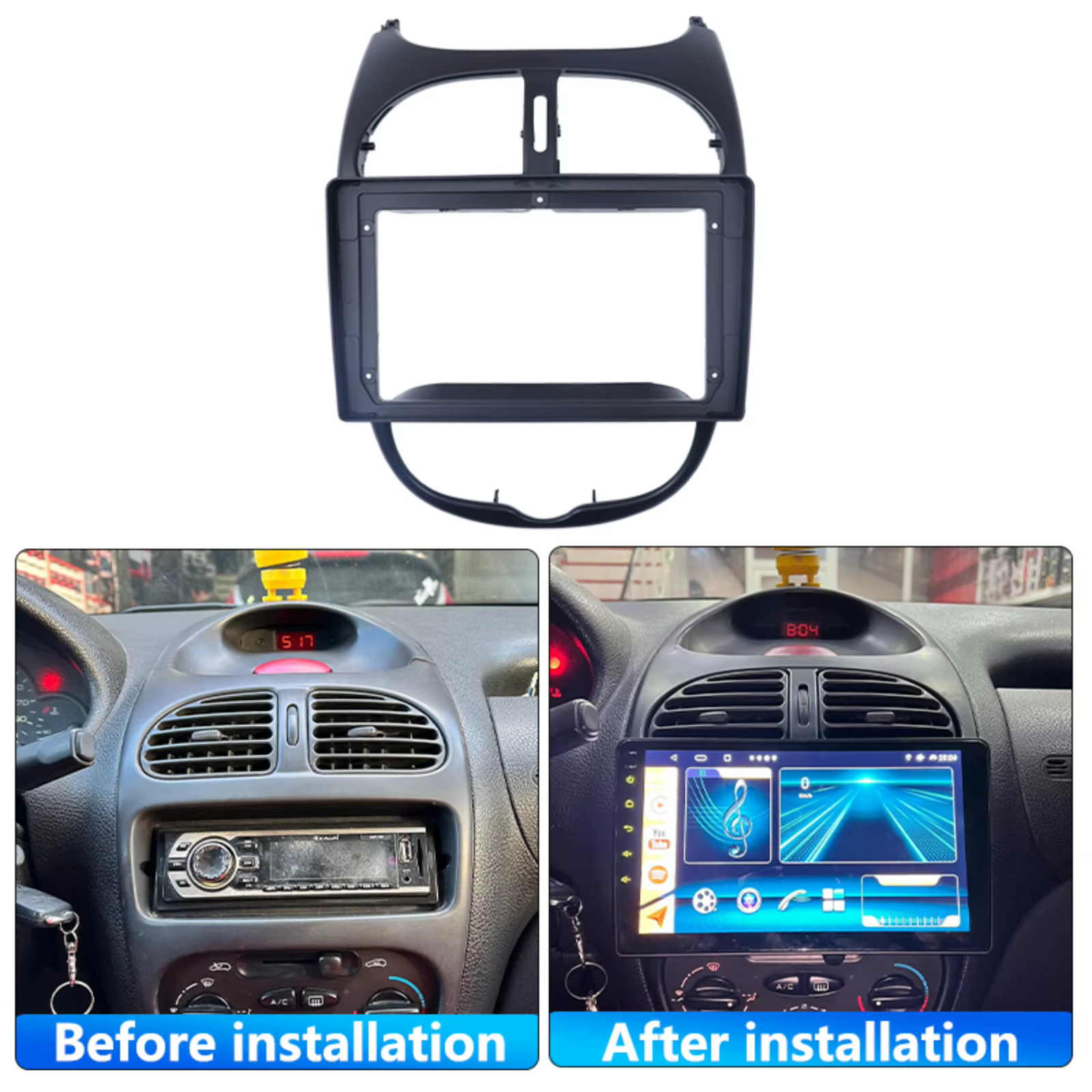 Kit de panneau de tableau de bord pour voiture, 9 pouces, pour PEUGEOT 206 2004-2008, CITROEN C2 2006-2013, accessoires en plastique, console centrale CD