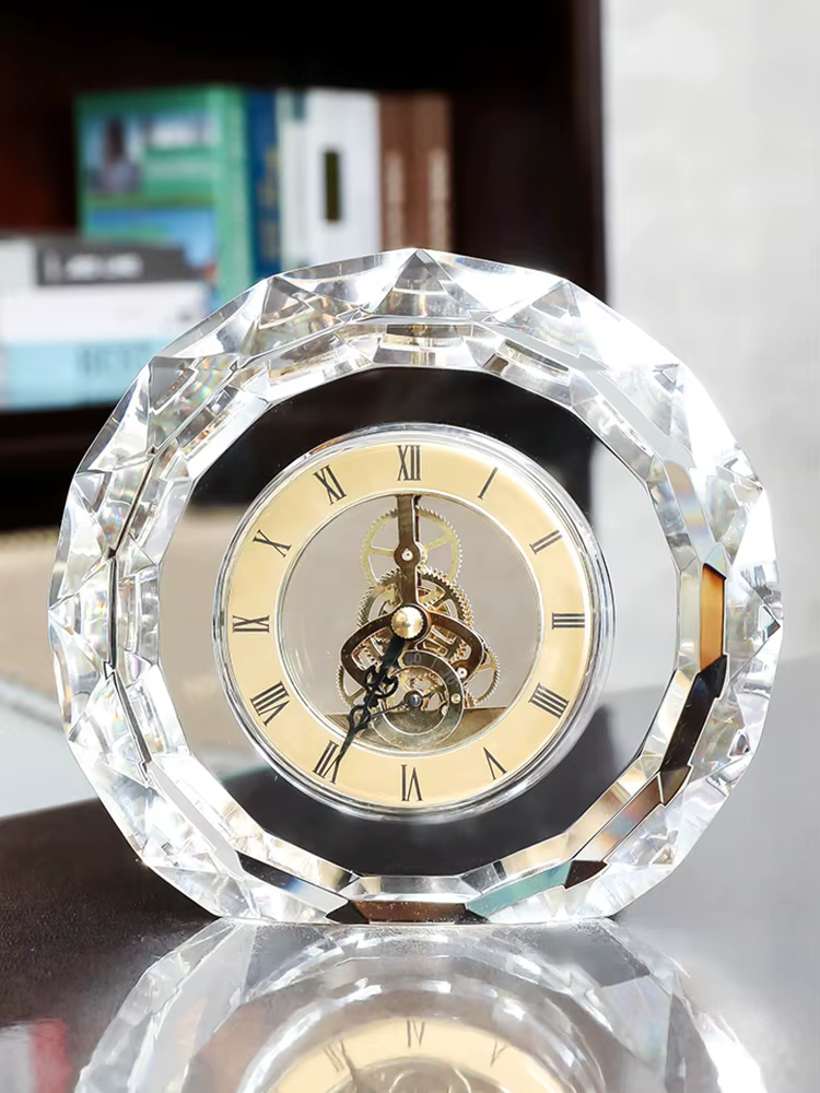 Horloge de bureau ronde silencieuse moderne, horloges transparentes vintage, quartz, horloges esthétiques de luxe, batterie, décoration d'intérieur