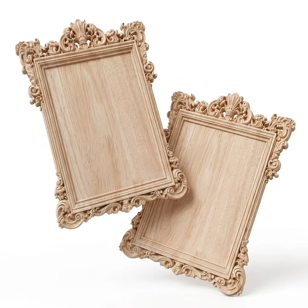 Cadres photo en bois sculpté vintage, décoration murale en bois non peint, design sculpté intemporel, cadres photo en bois pour la décoration de la maison