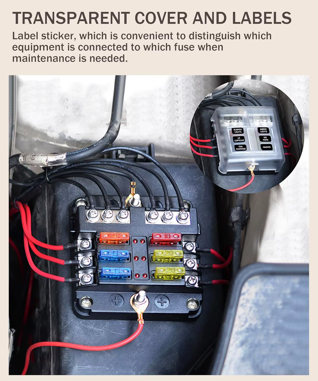 Bloc de fusibles à 6 voies avec indicateur d'avertissement LED, panneau de Distribution d'énergie 12V, support de boîte à fusibles pour bateau et voiture avec couvercle en plastique