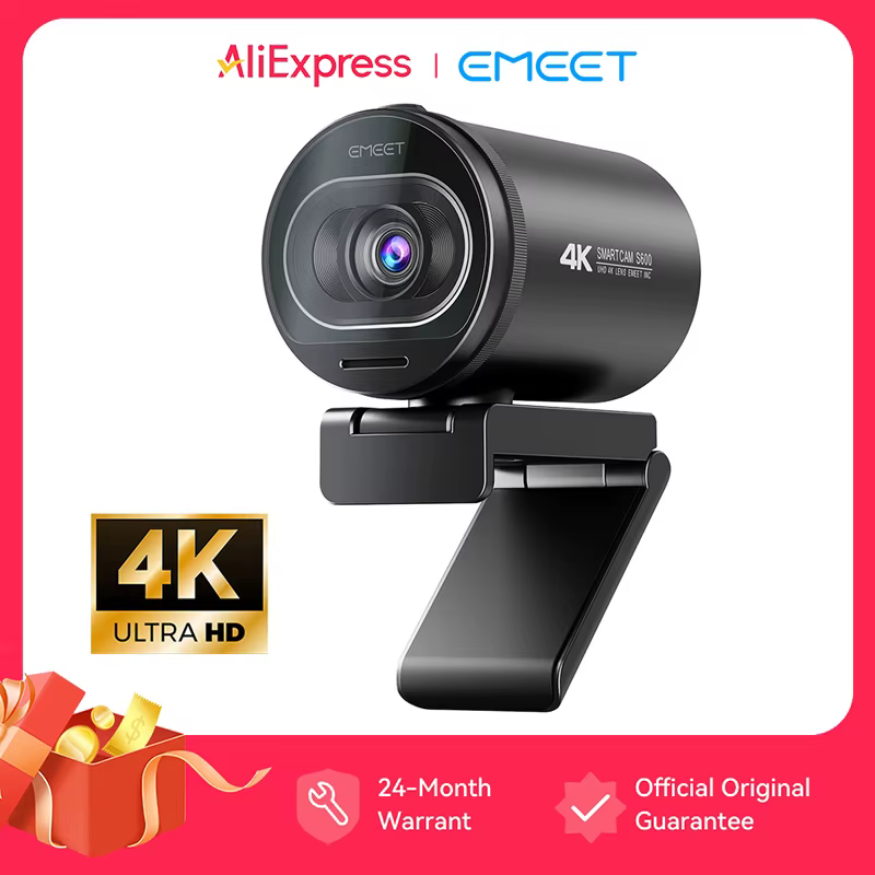 Webcam 4K pour Streaming, Caméra Web 1080P 60FPS USB EMEET S600 avec Autofocus et Micros pour TikTok/YouTube