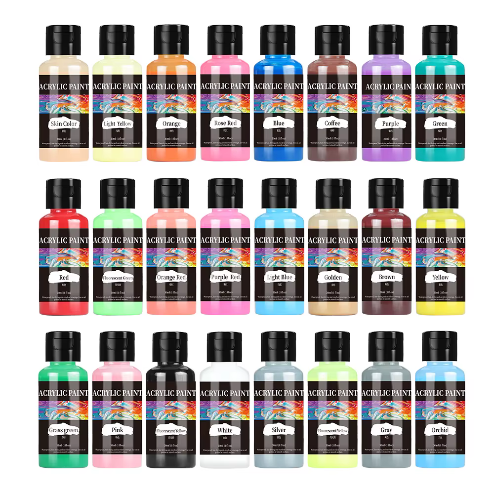Ensemble de peinture acrylique en bouteille, peinture pour vêtements en tissu, peinture Johanna pour cuir, pigment de bricolage, 24 couleurs