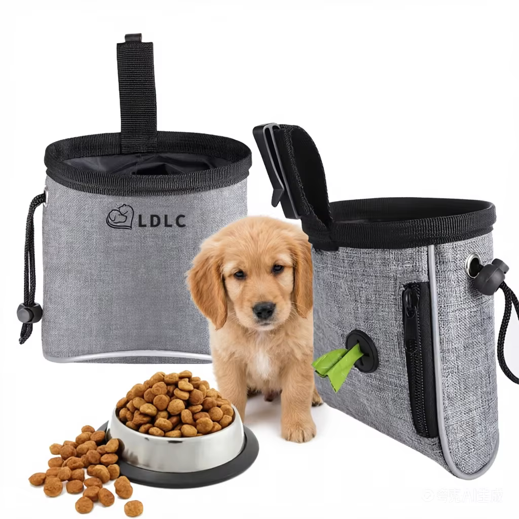 Sac de dressage pour chien avec distributeur intégré de sacs à déjections, idéal pour transporter facilement les croquettes et les friandises en extérieur