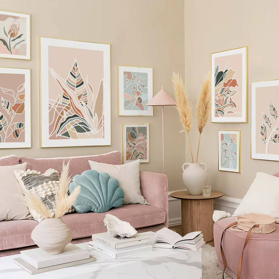 Affiches et impressions abstraites HD de feuilles et fleurs colorées scandinaves, peinture sur toile, décoration murale pour la maison, la chambre à coucher et le salon