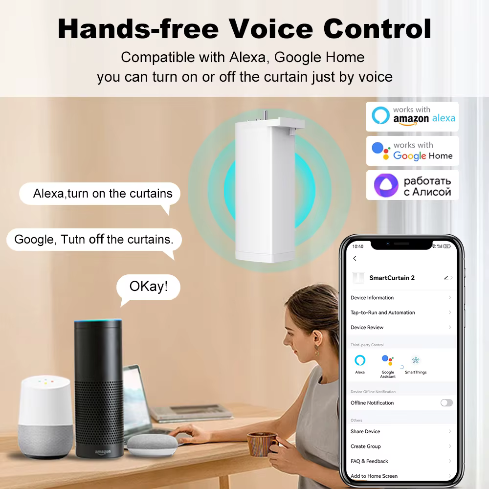 Moteur de rideau électrique intelligent WiFi/Zigbee Smart Life, moteur silencieux de 15 cm avec télécommande Alexa Google Alice SmartThings