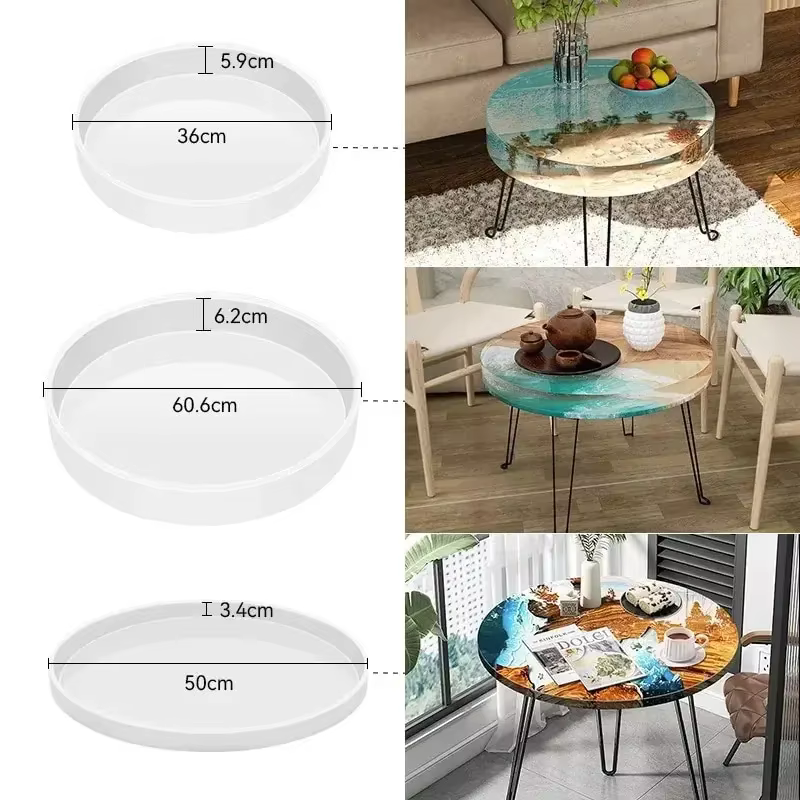 Moule en silicone pour table ronde géante de 60 cm, motif Océan, pour la fabrication de tables en résine, ornements de table, et tables rivière