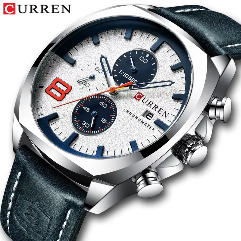 Montre à quartz classique CURREN 8324, ronde, étanche, avec bracelet en cuir, minimaliste, six aiguilles, multifonctionnelle, avec calendrier