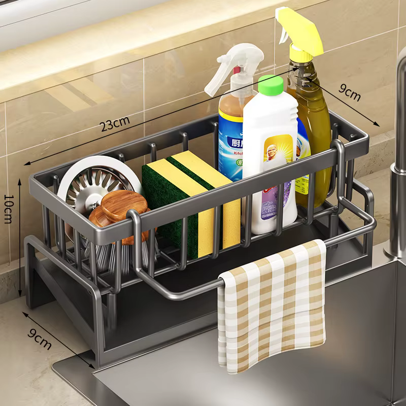 Étagère de rangement d'épices de cuisine avec égouttoir, organisateur d'évier d'installation, étagère montée sur robinet pour accessoires de cuisine à domicile