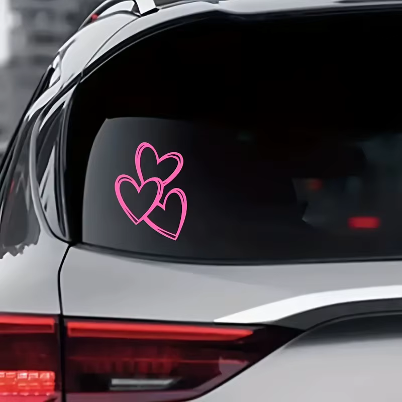 1 autocollant en vinyle en forme de cœur entrelacé - Autocollant rose brillant sur le thème des dessins animés, accessoire de voiture en forme de cœur