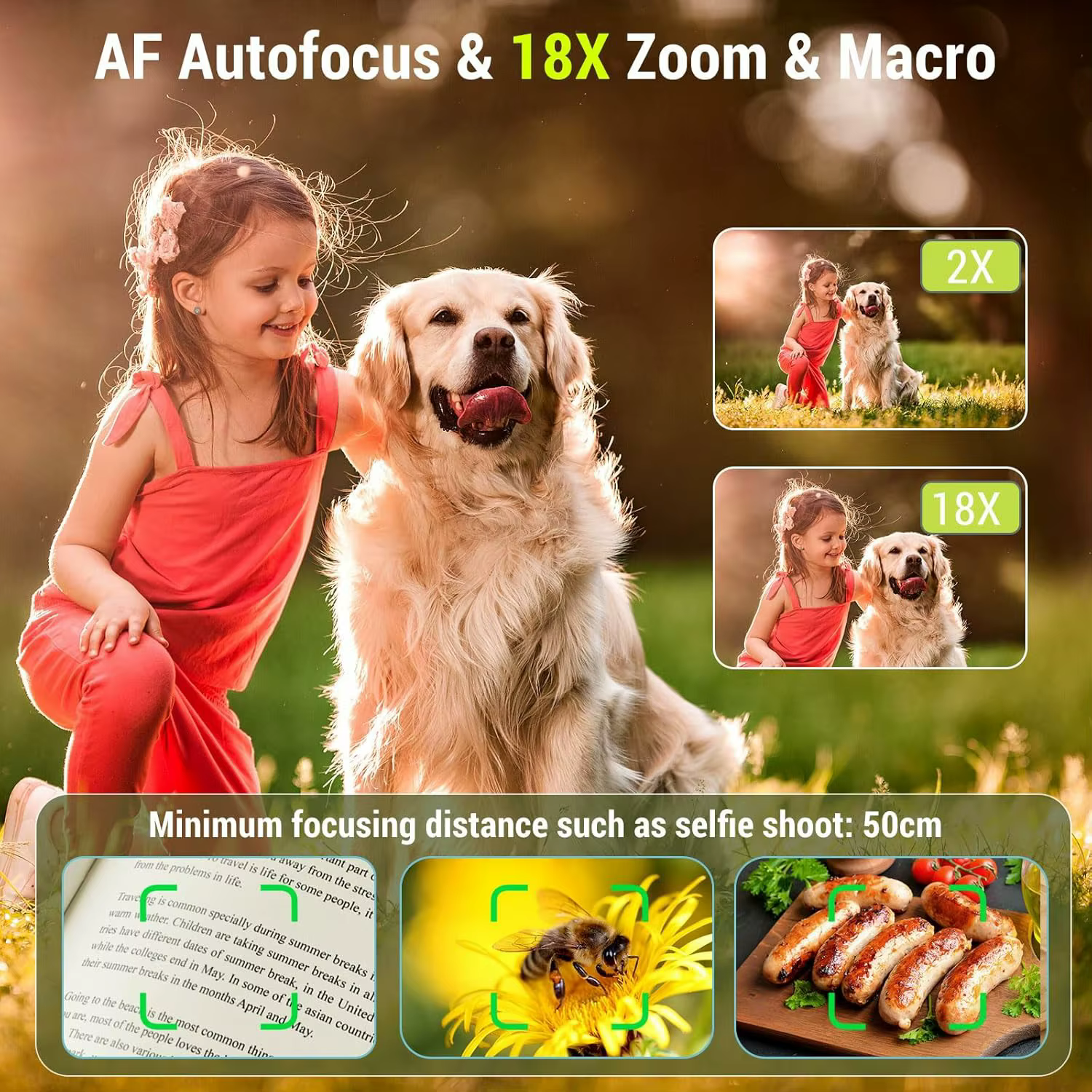Appareil photo numérique 4K 64MP pour la photographie 270 ° Caméra Vlogging à écran rabattable, mise au point automatique, point de zoom 18X et prise de vue, appareil photo numérique