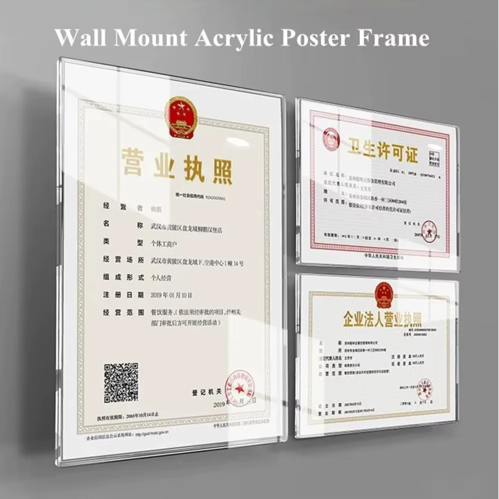A4 210x297mm mural bâton Photo Photo affiche cadre sans cadre acrylique Document signe titulaire cadre d'art