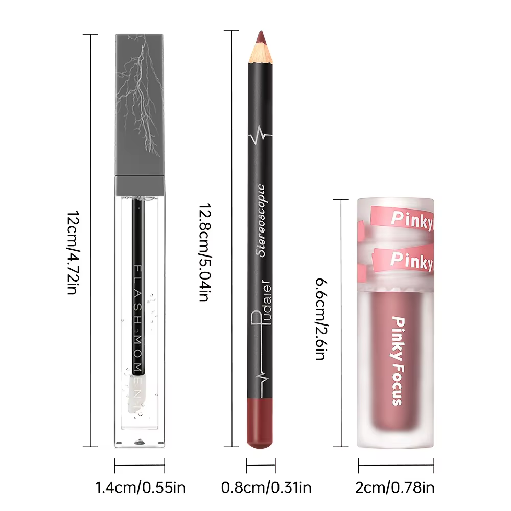 Ensemble de lèvres brillantes 3 pièces, brillant à lèvres scintillant + huile à lèvres + crayon à lèvres, nourrissant, Non collant, haute brillance, maquillage quotidien