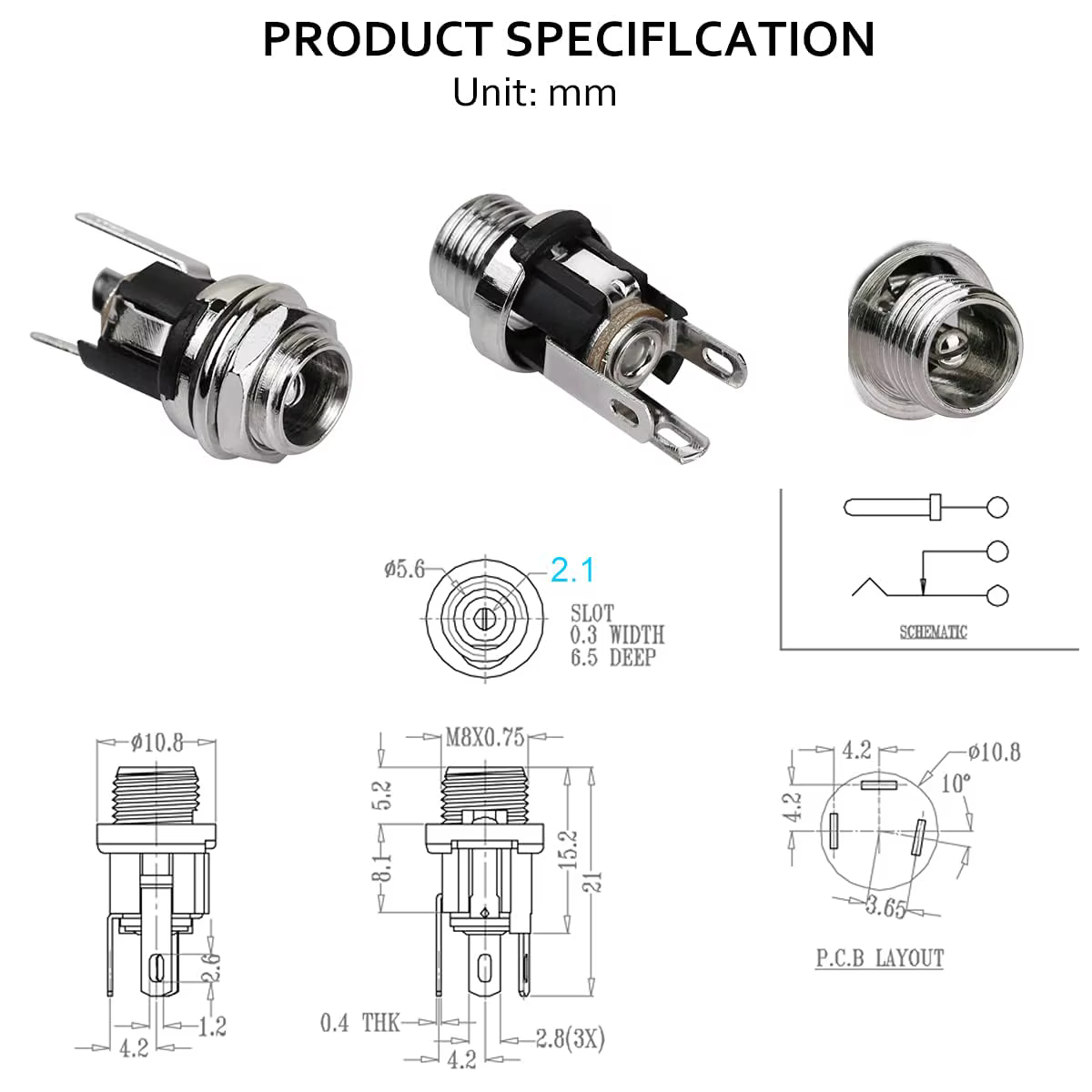 10 paires de prises d'alimentation cc, connecteur femelle à montage sur panneau, 3 broches 5.5x2.1mm avec 5.5mm x 2.1mm, prise d'alimentation cc mâle à monter soi-même