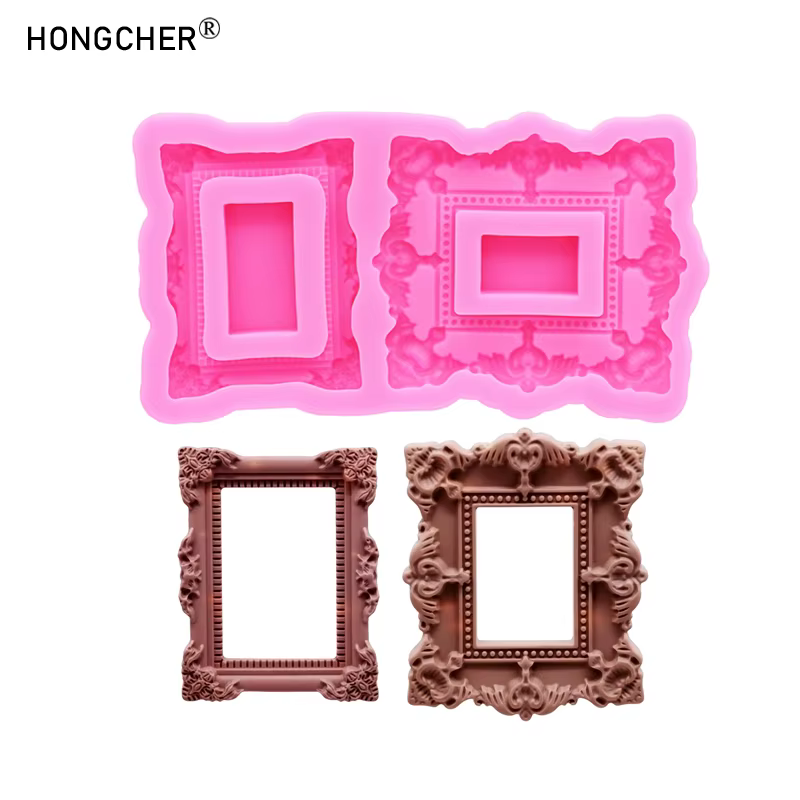 Moule en silicone pour décoration de gâteau au chocolat, petite sculpture en forme de cadre photo gaufré européen, moule DIY en résine pour cadre photo