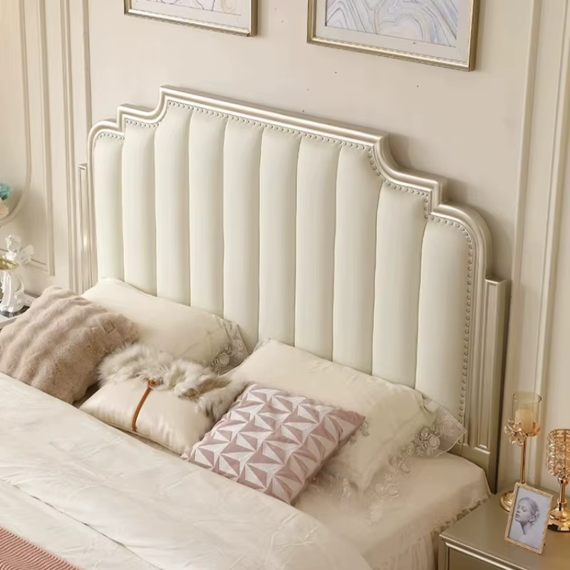 Lit King Size Blanc de Luxe en Bois, Cadre de Lit Double Moderne Européen, Chambre Princesse, Accessoires de Maison