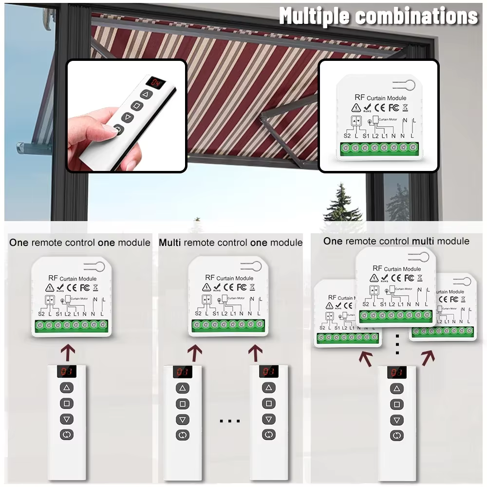 Volet roulant électrique pour porte de garage, interrupteur de rideau, télécommande 5CH, moteur de store électrique, technologie, 433 V, 110V, 16A, 220 Mhz