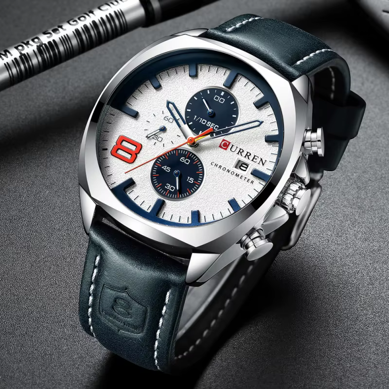 Montre à quartz classique CURREN 8324, ronde, étanche, avec bracelet en cuir, minimaliste, six aiguilles, multifonctionnelle, avec calendrier