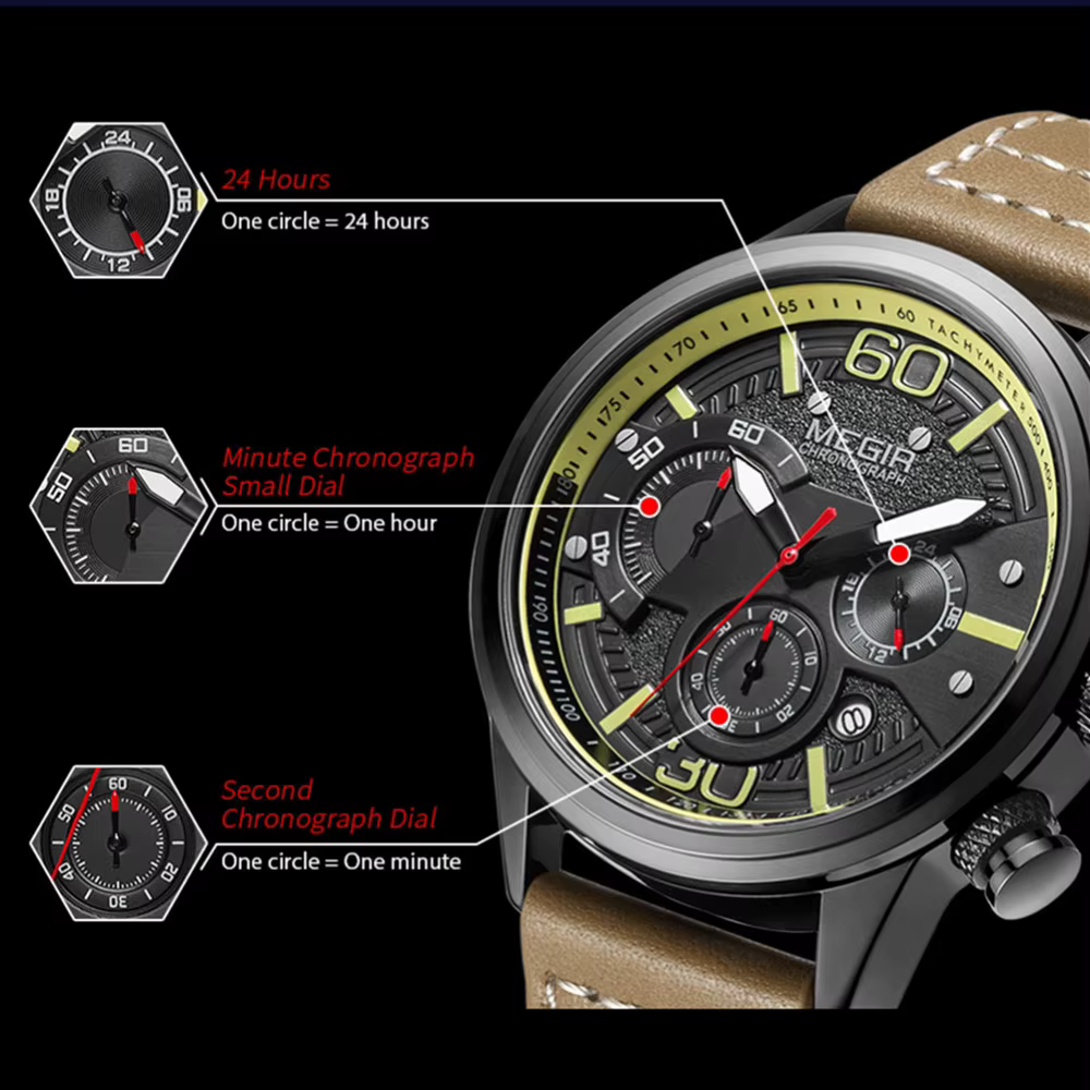 MEGIR hommes montres marque de mode Sport Quartz chronographe horloge étanche homme d'affaires montre-bracelet 24 heures Relogio Masculino 2110