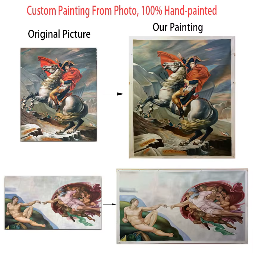 Personnalisez les images sur les peintures murales, peinture à l'huile purement artisanale de haute qualité sur toile, animaux de compagnie, personnages, paysages, portraits