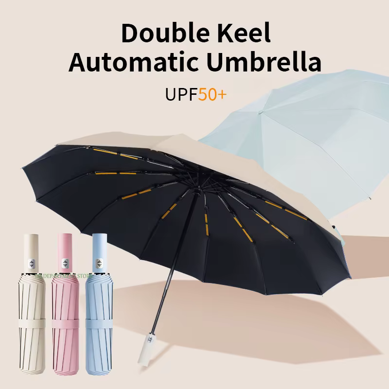 24 os coupe-vent anti-UV entièrement automatique grand parapluie 3 nervures pliantes Double parapluie voyage pluie hommes femmes parapluies UPF cadeau