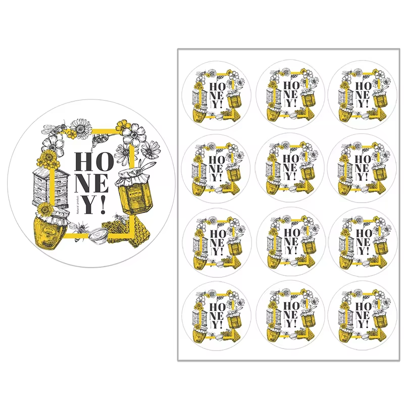 Autocollants de couverture de Pot de miel de 1.8 pouces, étiquettes autocollantes rondes de miel douce d'abeille, décoration de cadeau de fête, autocollants de fond en papier blanc