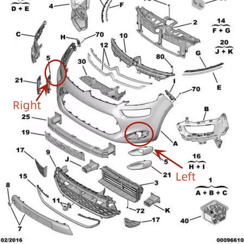 9800978180 9800978280 9801674480 9801674680 Pour Citroën C4 Picasso – Nouvelle garniture de pare-chocs avant d'origine, cadre de feux antibrouillard avant