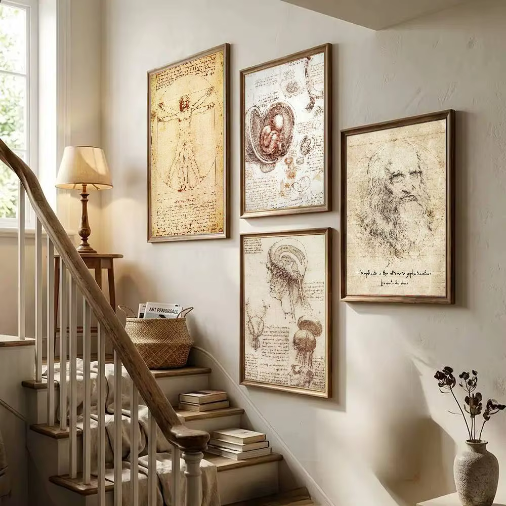 Affiche artistique de l'homme de Vitruve, manuscrit de Léonard de Vinci, avec impressions, décoration pour la maison, la chambre à coucher, le salon, cadeau