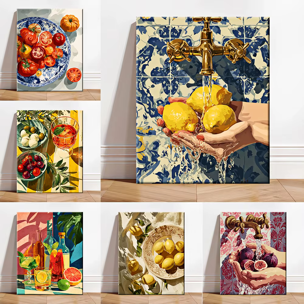 Peinture par numéros de fruits pour adultes, kits DIY, peint à la main sur toile, peinture à l'huile, dessin et coloriage par numéros