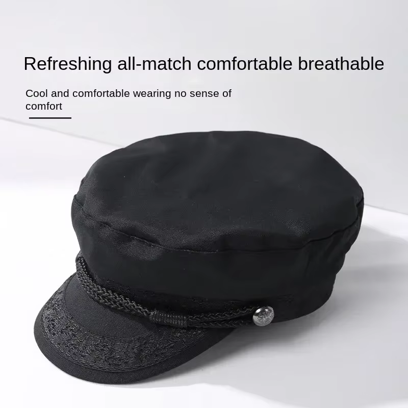 Chapeau militaire grande taille 62cm, casquette marine unisexe pour hommes, chapeau de capitaine de marin à dessus plat, en coton, casquette de bateau rétro noire d'automne