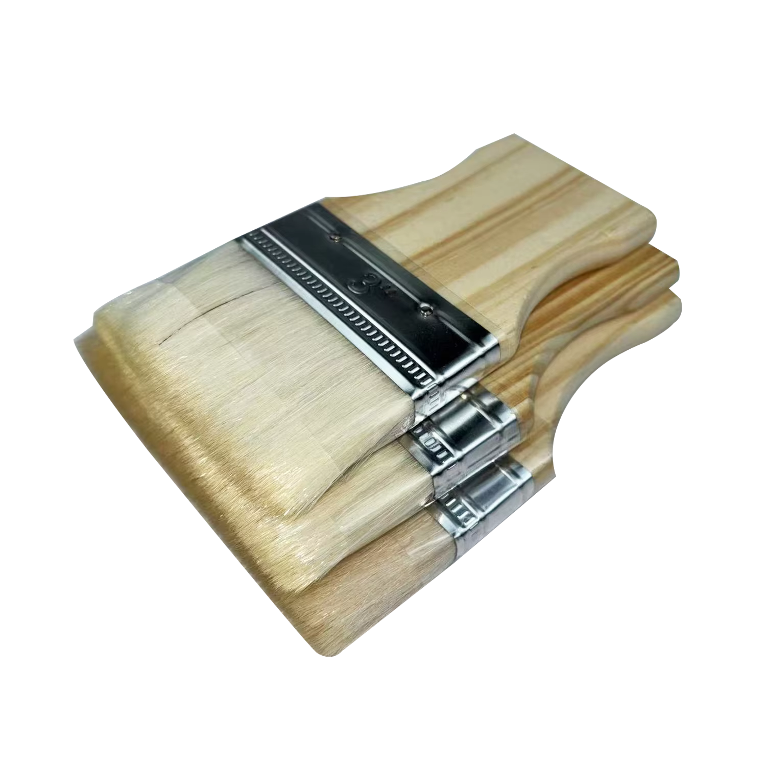 Ensemble de 3 pinceaux plats en laine de haute qualité pour peinture à l'huile et à l'acrylique, manche en bois naturel avec virole métallique