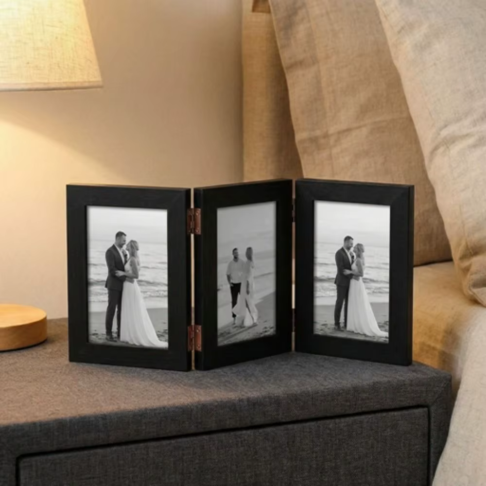 Cadre photo rectangulaire pliable, cadre triplex, cadre photo durable, ornements, cadre photo moderne simple à charnière, décoration de salon