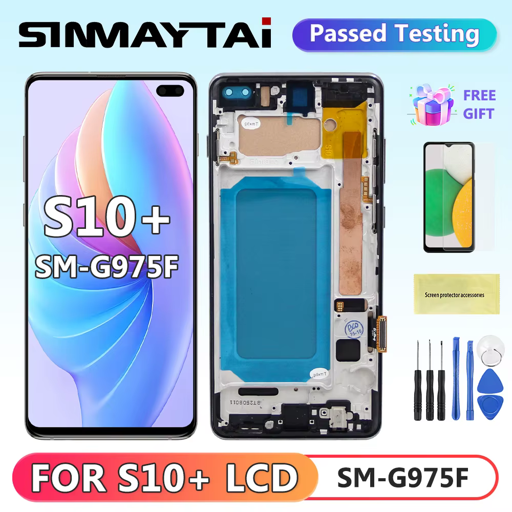 Écran tactile LCD de remplacement avec châssis, pour Samsung Galaxy S10 + G975F G975F/DS