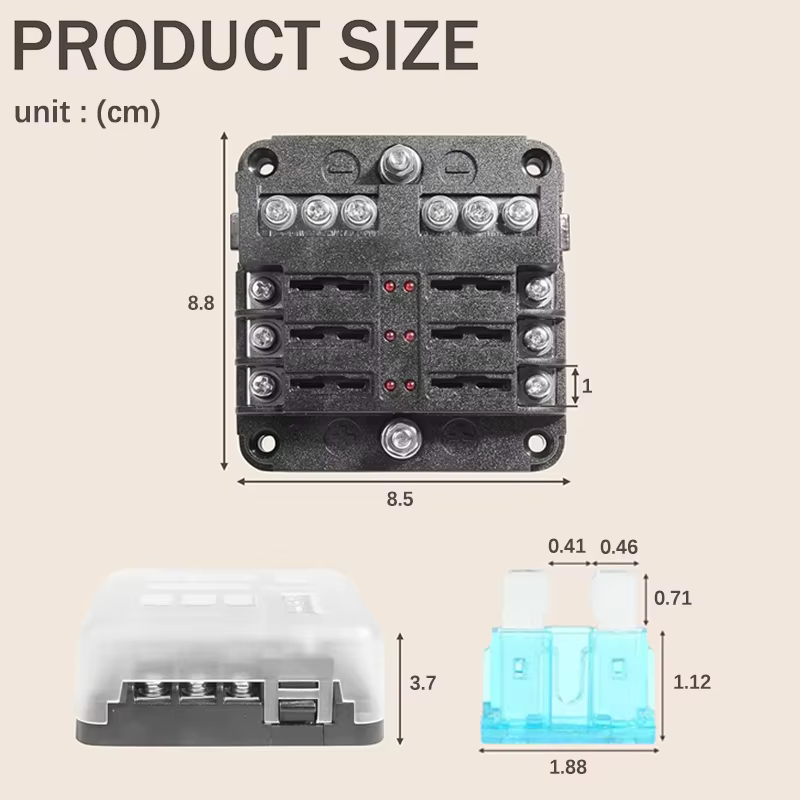 Bloc de fusibles à 6 voies avec indicateur d'avertissement LED, panneau de Distribution d'énergie 12V, support de boîte à fusibles pour bateau et voiture avec couvercle en plastique