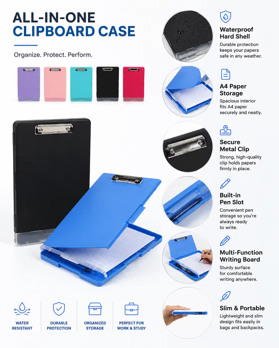 Porte-documents haute capacité avec porte-stylo, organisez et stockez facilement vos documents