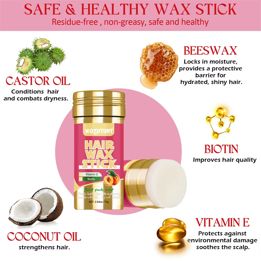 Bâton de cire coiffante, finition naturelle Non grasse, pommade pour tous les types de cheveux crépus et flyaway, créer une Texture, produit de cire solide