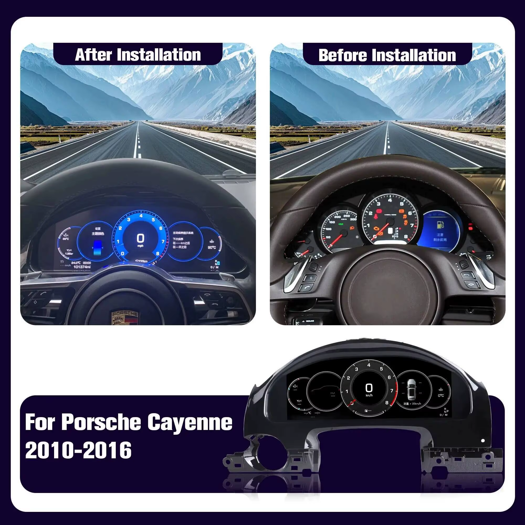 Tableau de bord LCD Android pour Porsche Cayenne 2011 – 2017, compteur de vitesse numérique pour voiture, tableau de bord LCD, Carplay intelligent