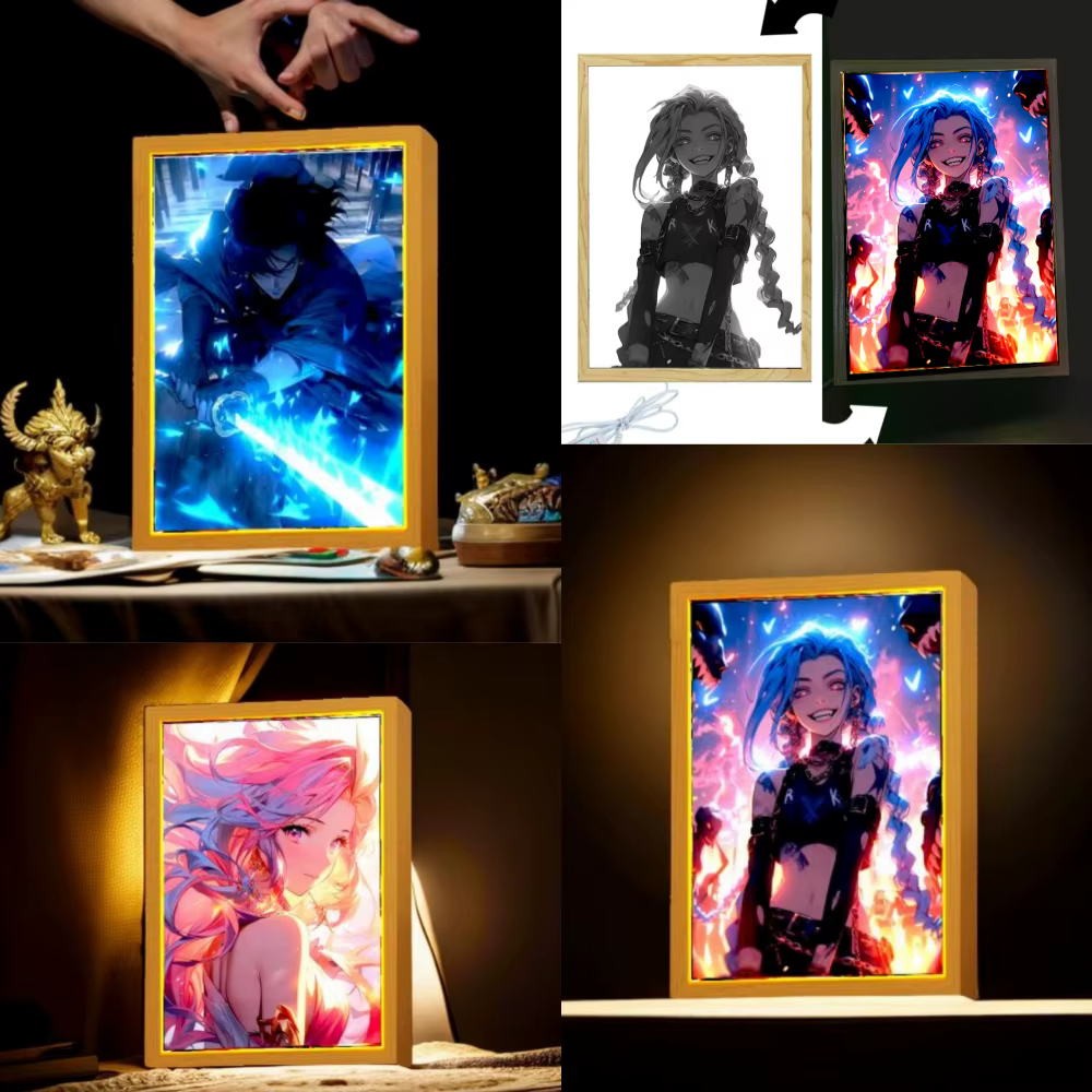 Figurine d'anime League of Legends, peinture lumineuse, cadre Photo, veilleuse, figurines d'action, décor de salle de jeu, cadeaux de noël