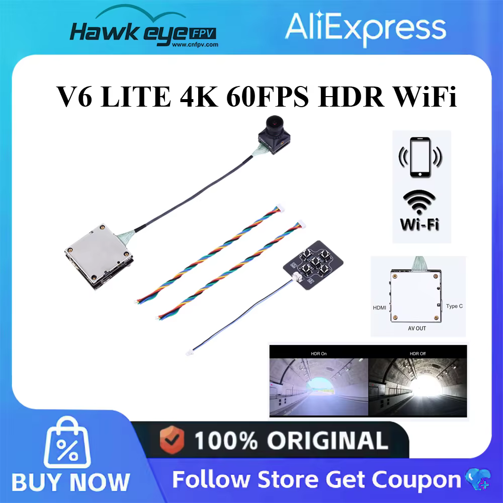 Hawkeye Firefly Split V6 LITE 4K 60FPS Caméra Sony HDR FPV - Zoom 8X, 170 ° Grand angle, WiFi, HDMI/USB-C, compatible RC et Herelink