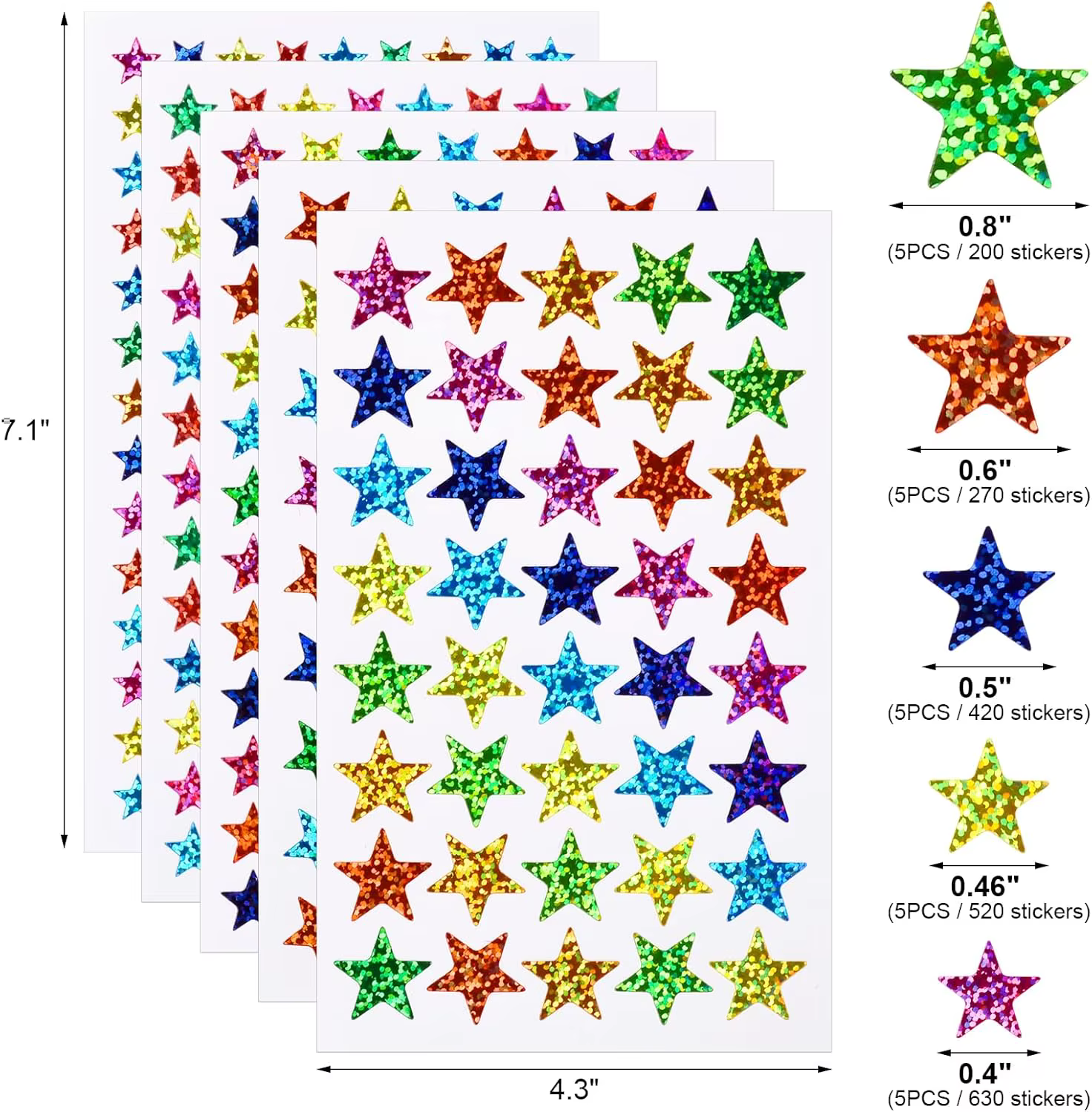 Autocollants holographiques scintillants, 5 tailles, petites étoiles, récompense pour enfants, feuille à paillettes, pour tableau de récompense du comportement, DIY bricolage