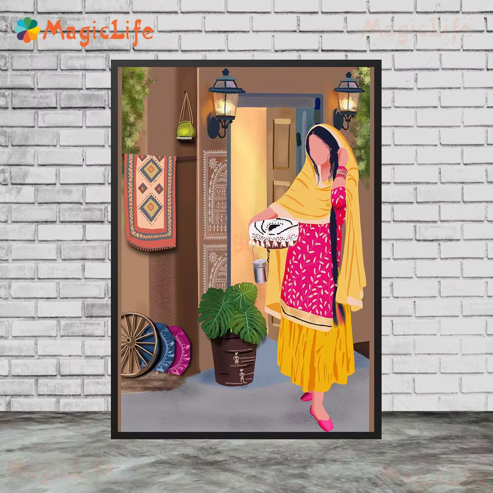 Punjine-Women Village Portrait Ethnic Posters, Wall Art Painting, Home Decor, Living Room, Canvas sans cadre
