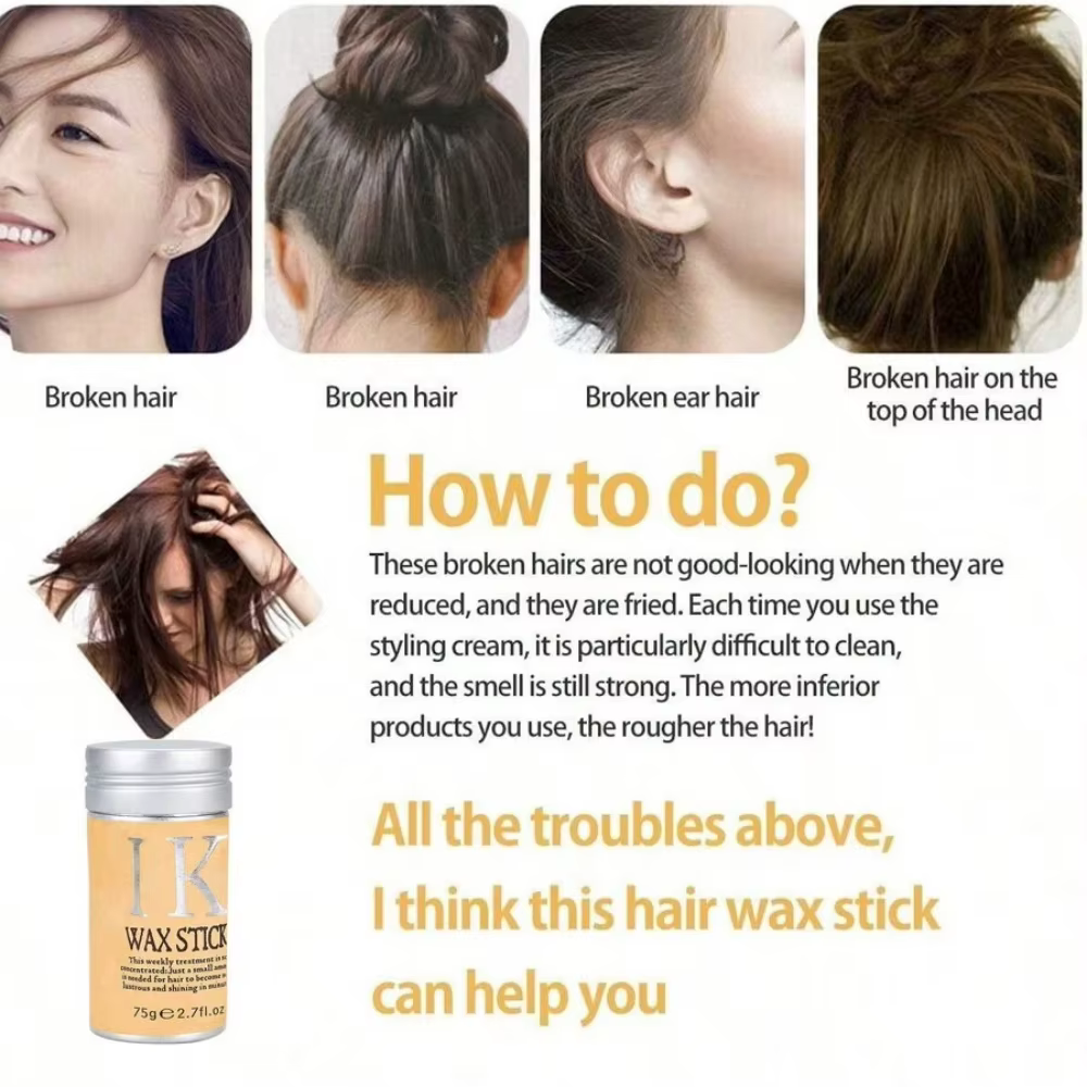 Bâton de cire pour cheveux 2025, bâton de pommade pour cheveux, bâton de cire coiffante longue durée, bâton de cire pour cheveux, bâton lissant et lisse pour perruques de cheveux