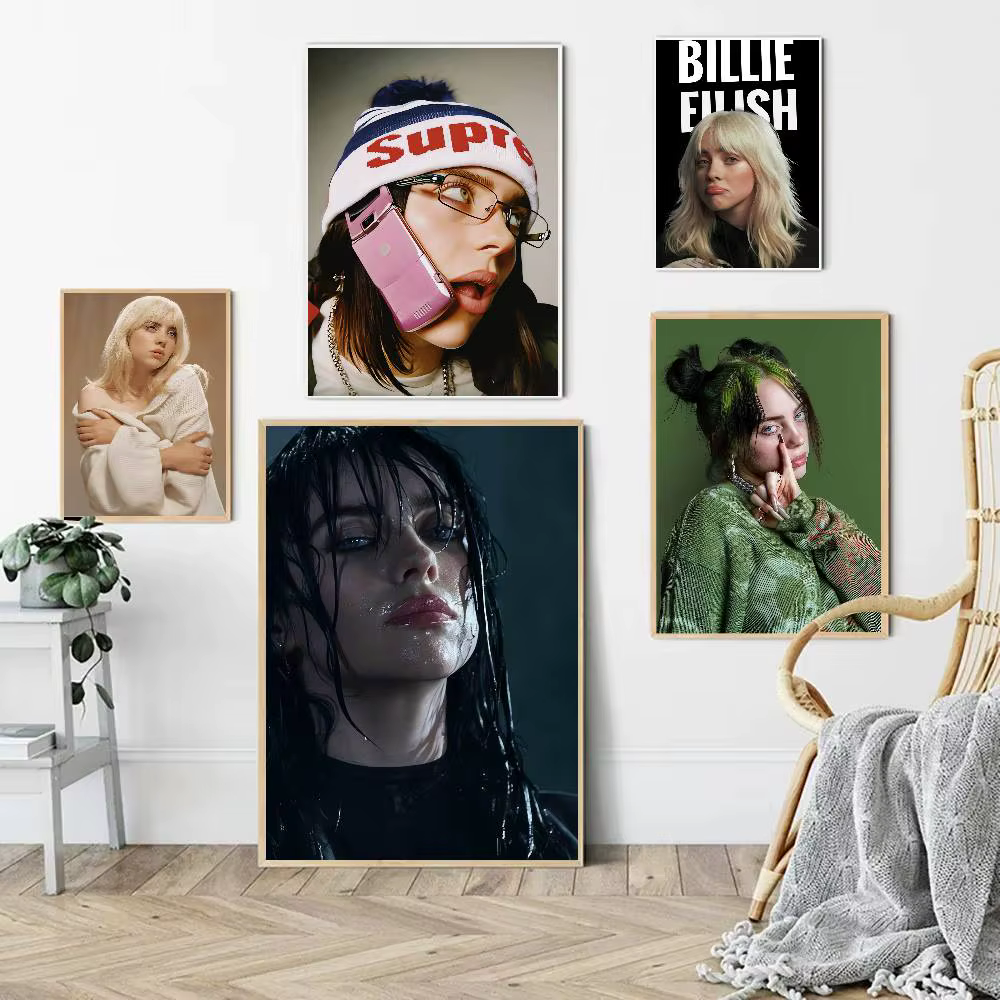Affiche murale vintage de la chanteuse Billie Eilish, décoration artistique pour le bureau, le salon, décoration de maison unique, image décorative