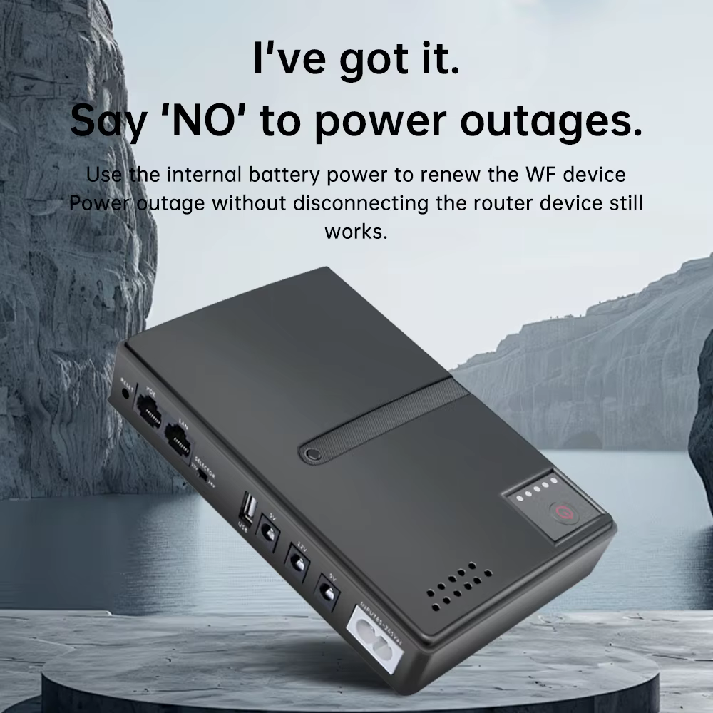 Alimentation électrique sans interruption portable 1018L, DC sans batterie, routeur d'alimentation UPS, adaptateur optique Cat intégré 5V9V12V/15V/24V
