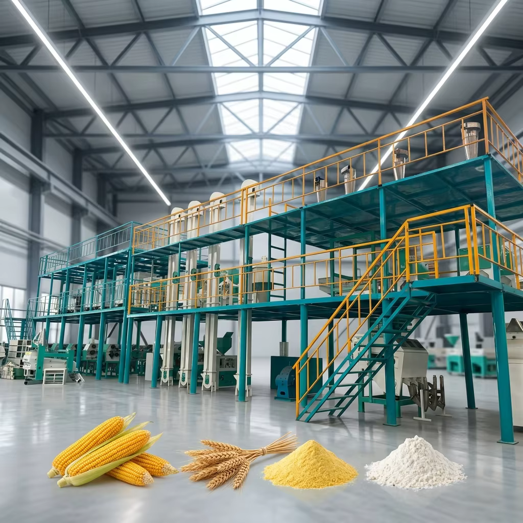Grande machine de moulinage de farine continue, équipement industriel de moulinage de céréales haute capacité 24h/24 pour usine de farine