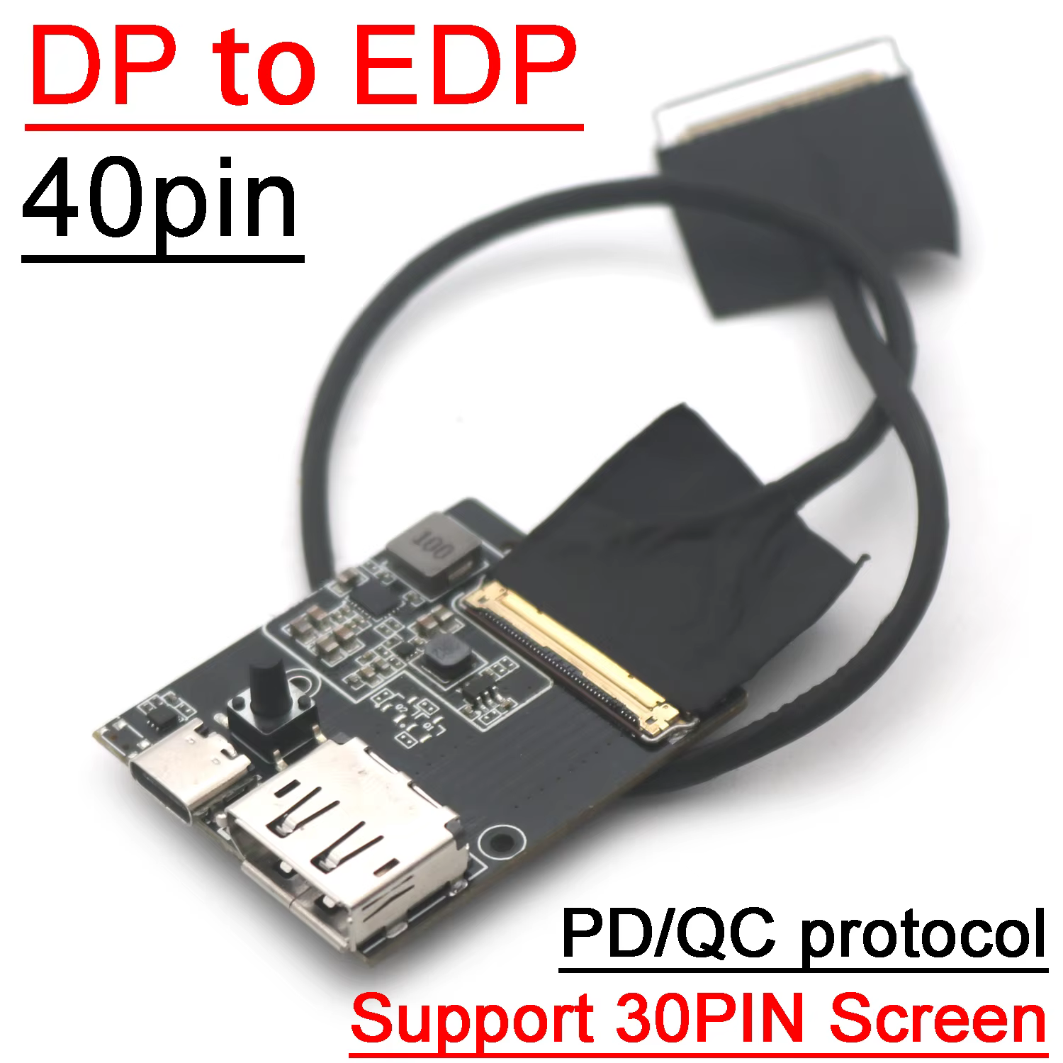 Carte de pilote DP vers EDP, adaptateur de signal EDP, 30 broches, 40 broches, 2K, 4K, 2lan, 4lan, écran d'affichage LCD LED pour ordinateur PC, câble de protocole PD/QC