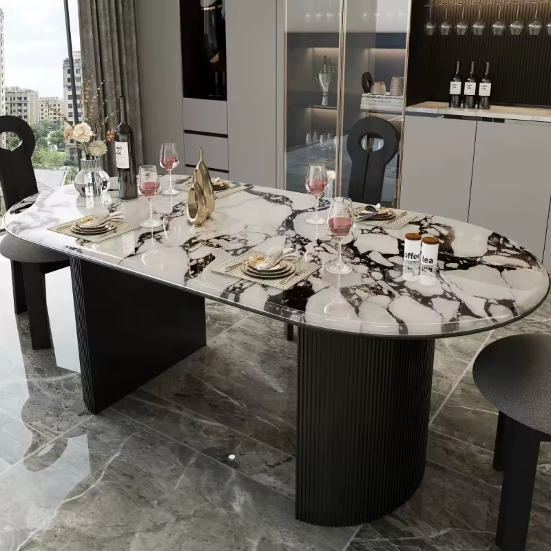 Table de salle à manger ovale en marbre, style vintage français, pour murs de cuisine, mobilier moderne Wabi Sabi