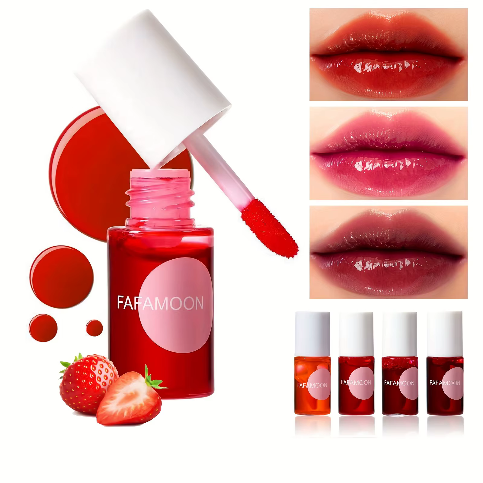 Teinte à lèvres fruitée 4 couleurs, gloss hydratant, rouge à lèvres liquide waterproof, non-collant, haute pigmentation, couleurs longue durée